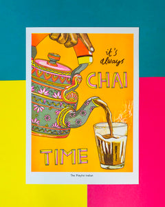 It's always chai time A3 risograph print - The Playful Indian