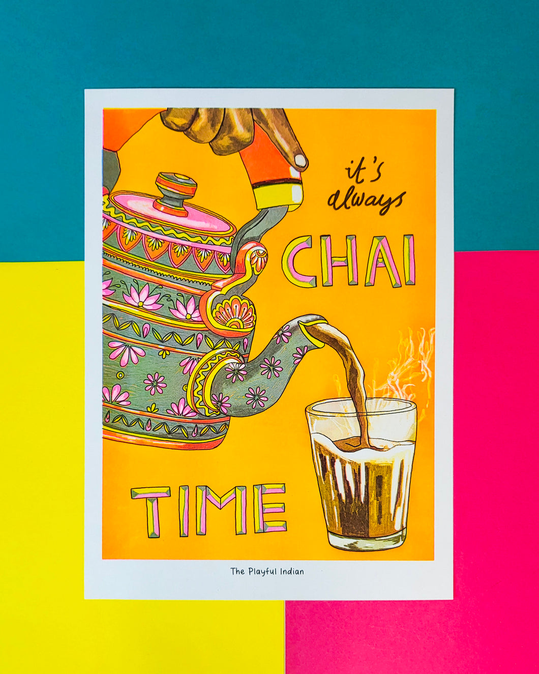It's always chai time A3 risograph print - The Playful Indian